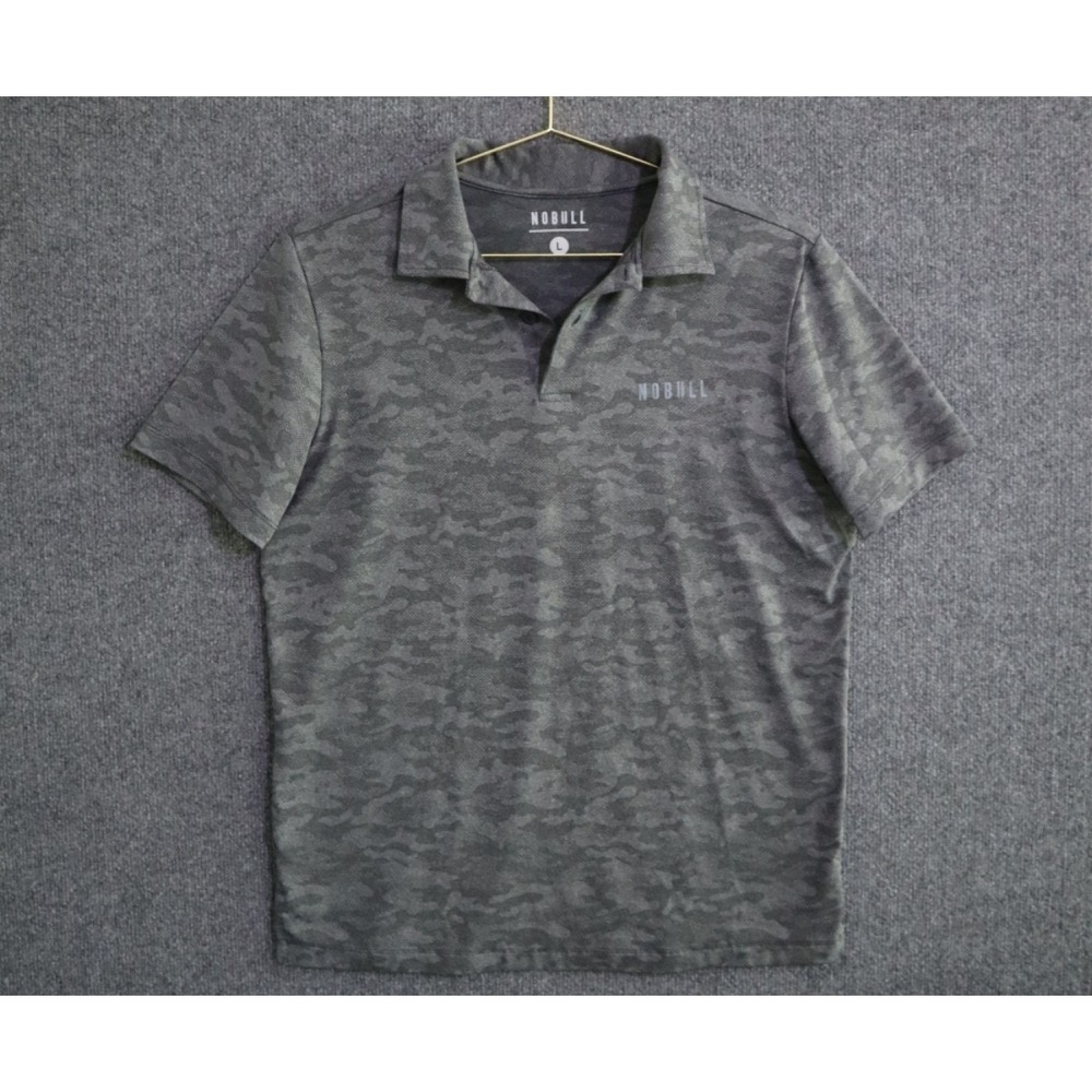NoBull Polo Shirt Men Large Gray Camo Short Sleeve Performance Athleisure NWOT